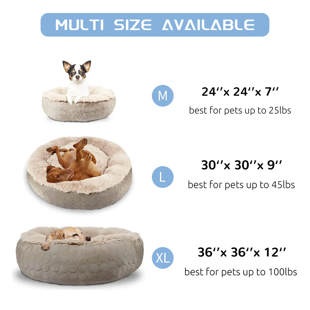 Hot selling fluffy washable luxury soft plush round cat pet dog donut bed manufacture