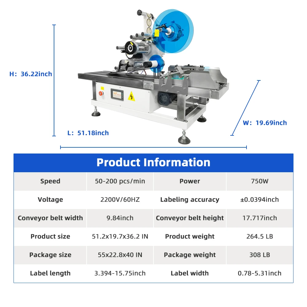 High-Speed 100-200 Card Tag Pouch Mylar Bag Doypack Desktop Label Applicator Auto Feeder Custom Flat Metal Glass Labeler Machine
