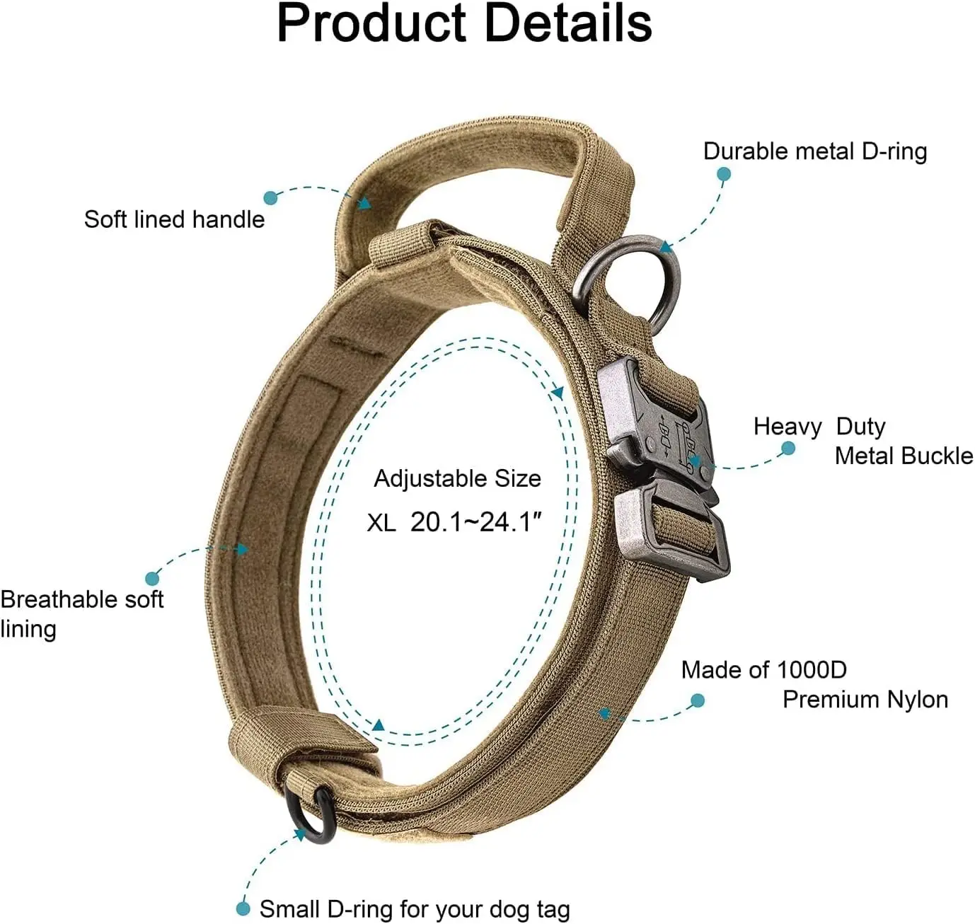 Amazon Hot Sale Tactical Adjustable Nylon Dog Collars With Handle And