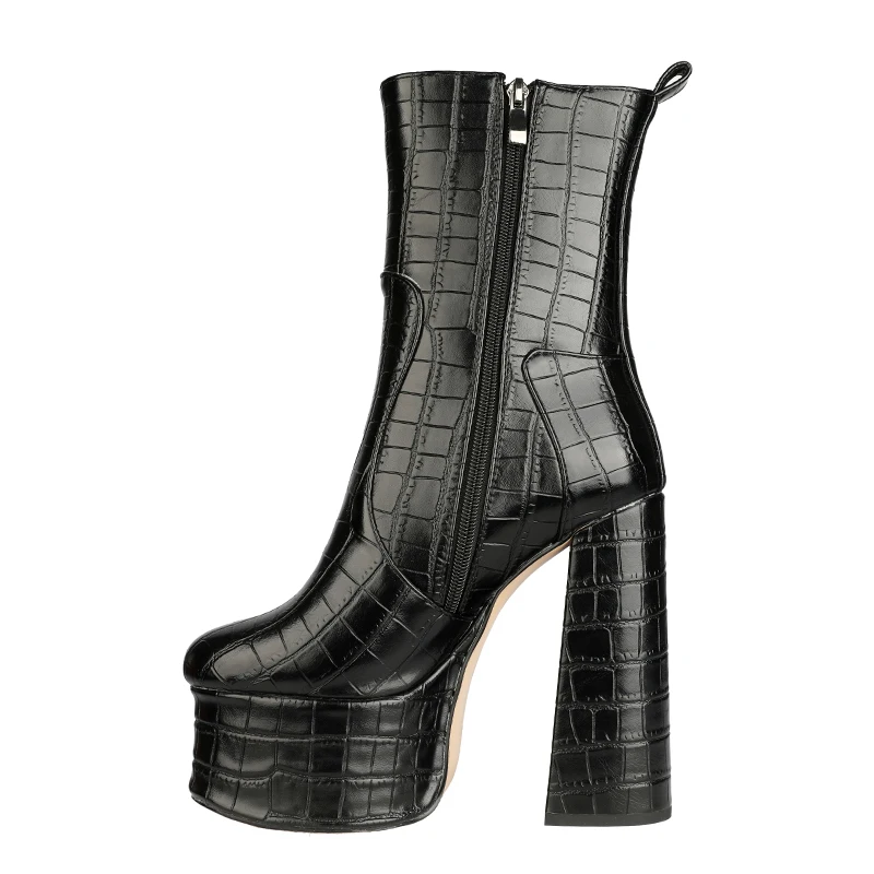 
Новинка 2020, Женская коллекция, зимняя обувь, ботинки на блочном каблуке, серебристые ботильоны, ботинки на высокой платформе с крокодиловой текстурой 