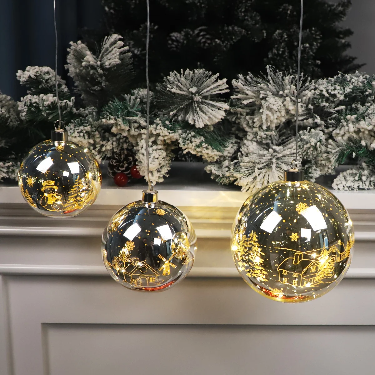 glass christmas collection craft led xmas bauble glass balls ornament sets