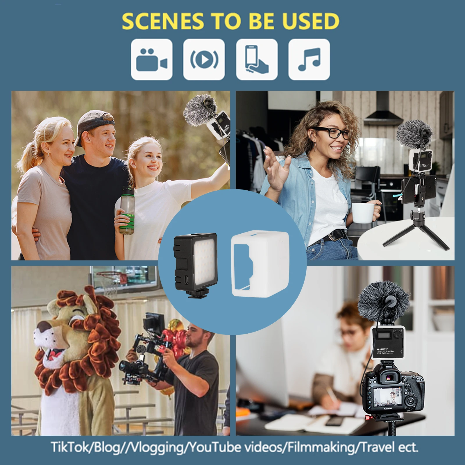 Flashoot видео микрофон Vlogging Kit с мини складной штатив стойка заполняющий светильник светодио дный для смартфонов