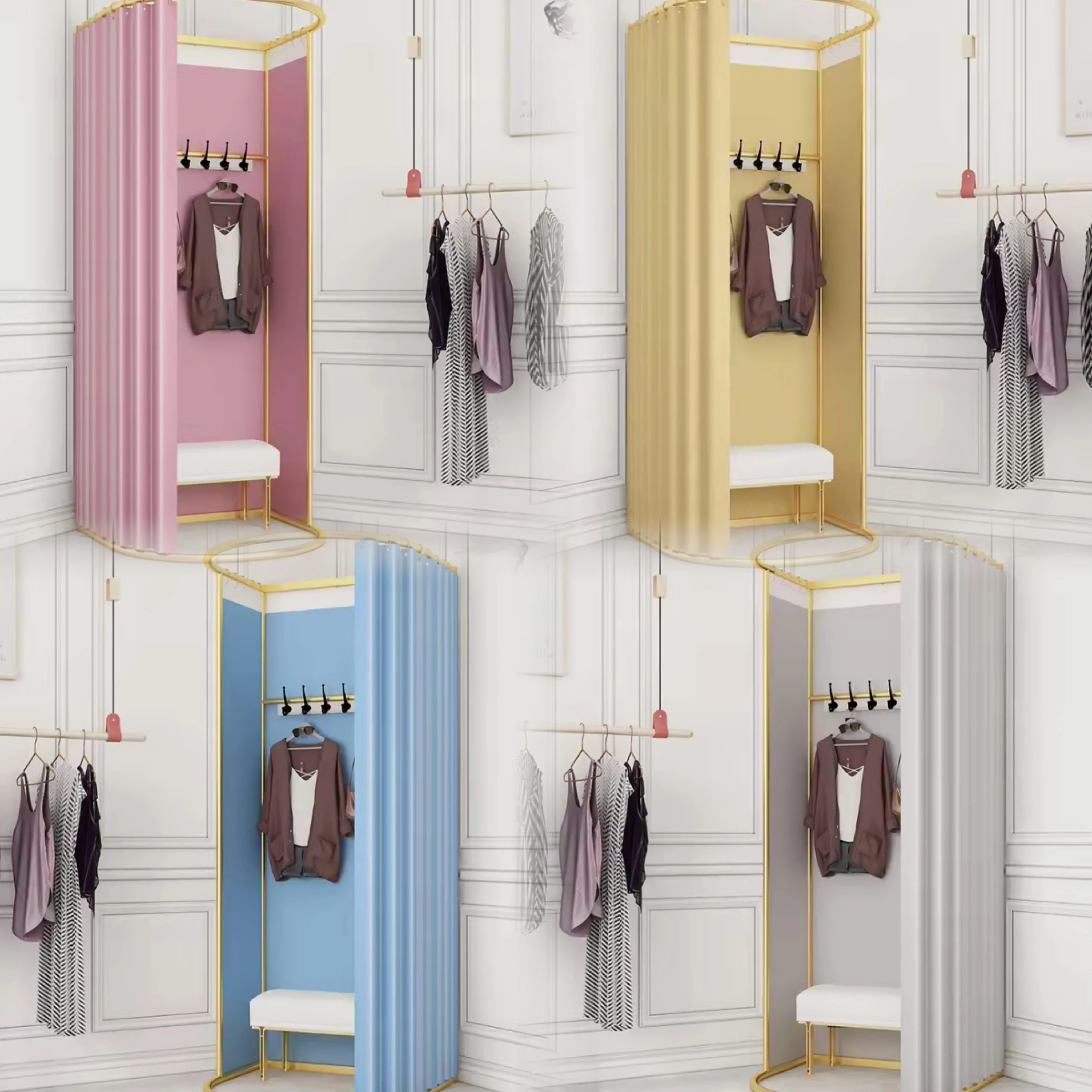 Cortina portátil redonda dourada de aço inoxidável, quarto de