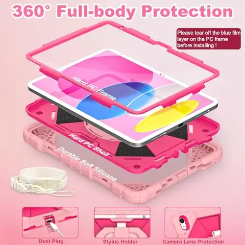 product laudtec case for ipad 11th generation full body drop protective case 10th gen with rotating stand screen protector pencil holder-6