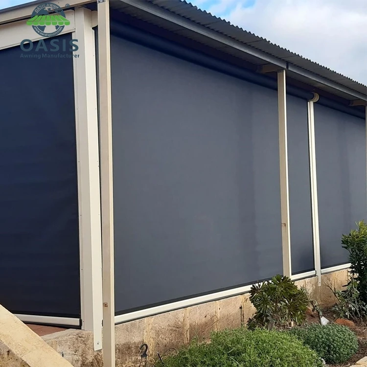 Roller Motorized Smart Zip Side Track Screen Window Shade Blinds for Pergola Roof