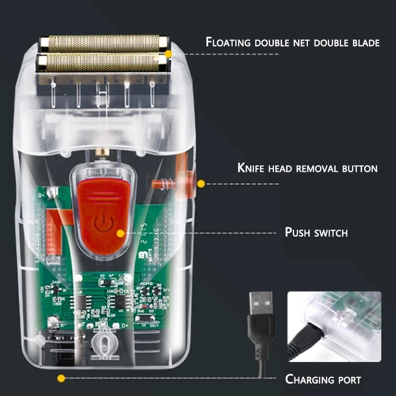 New Style Kemei Portable Usb Charging Blades Transparent Body Electric Shaver Razor Travel Beard Shaving Machine