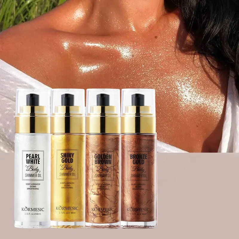80ml Gold Glow Shimmer Body Oil Liquid Custom Logo Hydrating Highlighter for Skin Glitter