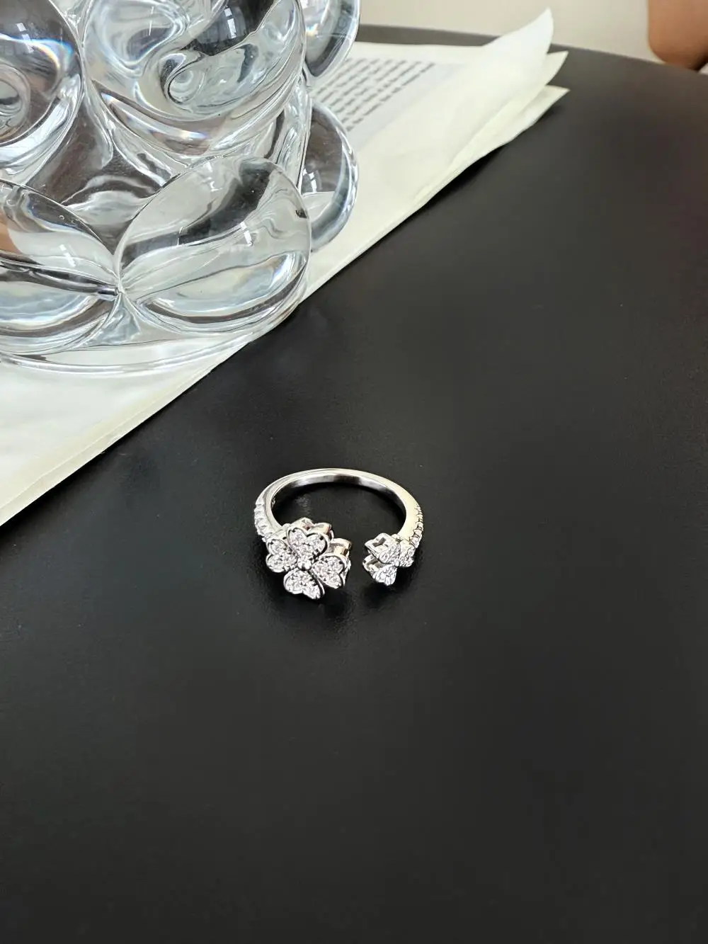 KAKODIY 925 Sterling Silver Fine Jewelry for Women Ring Engagement Wedding Lucky Shamrock Clover Open Ring detail 1