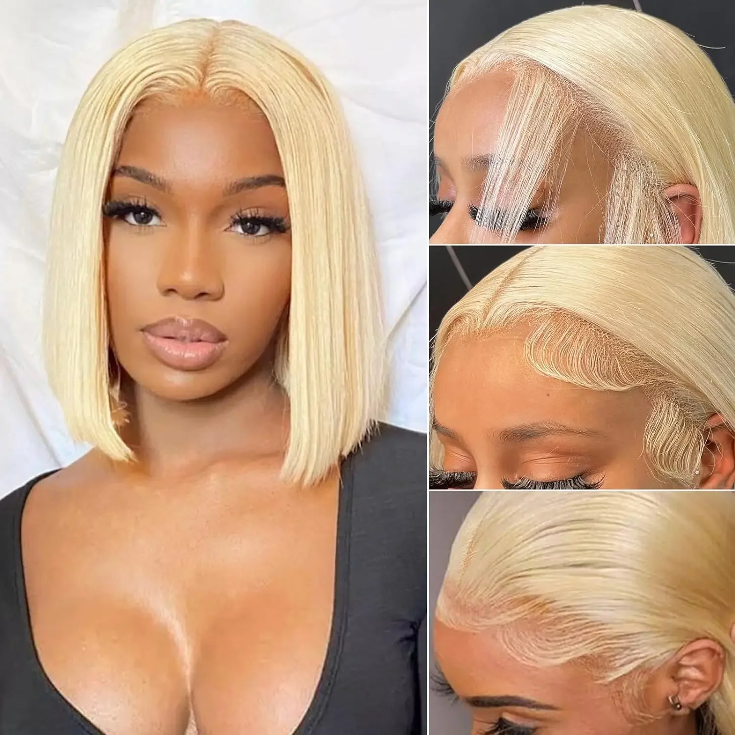 Blond krátka bob parochňa, ľudské vlasy 13x4, čipka vpredu, predtrhané s detskými vlasmi pre ženy_voghion.com