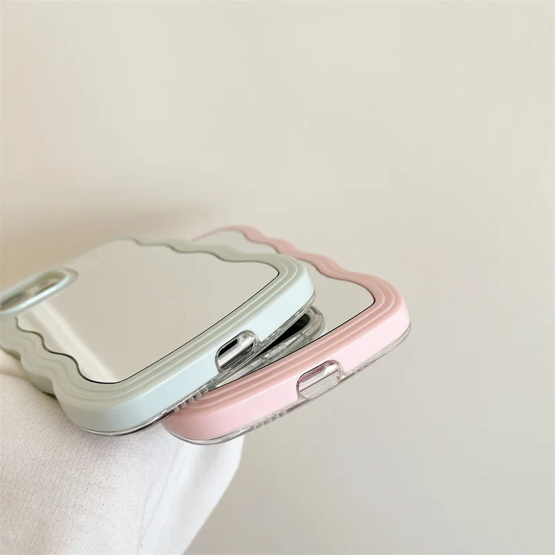 Creative Candy Colors Wave Border Design TPU Shockproof Mirror Phone Case for iPhone 13 13 Pro Max