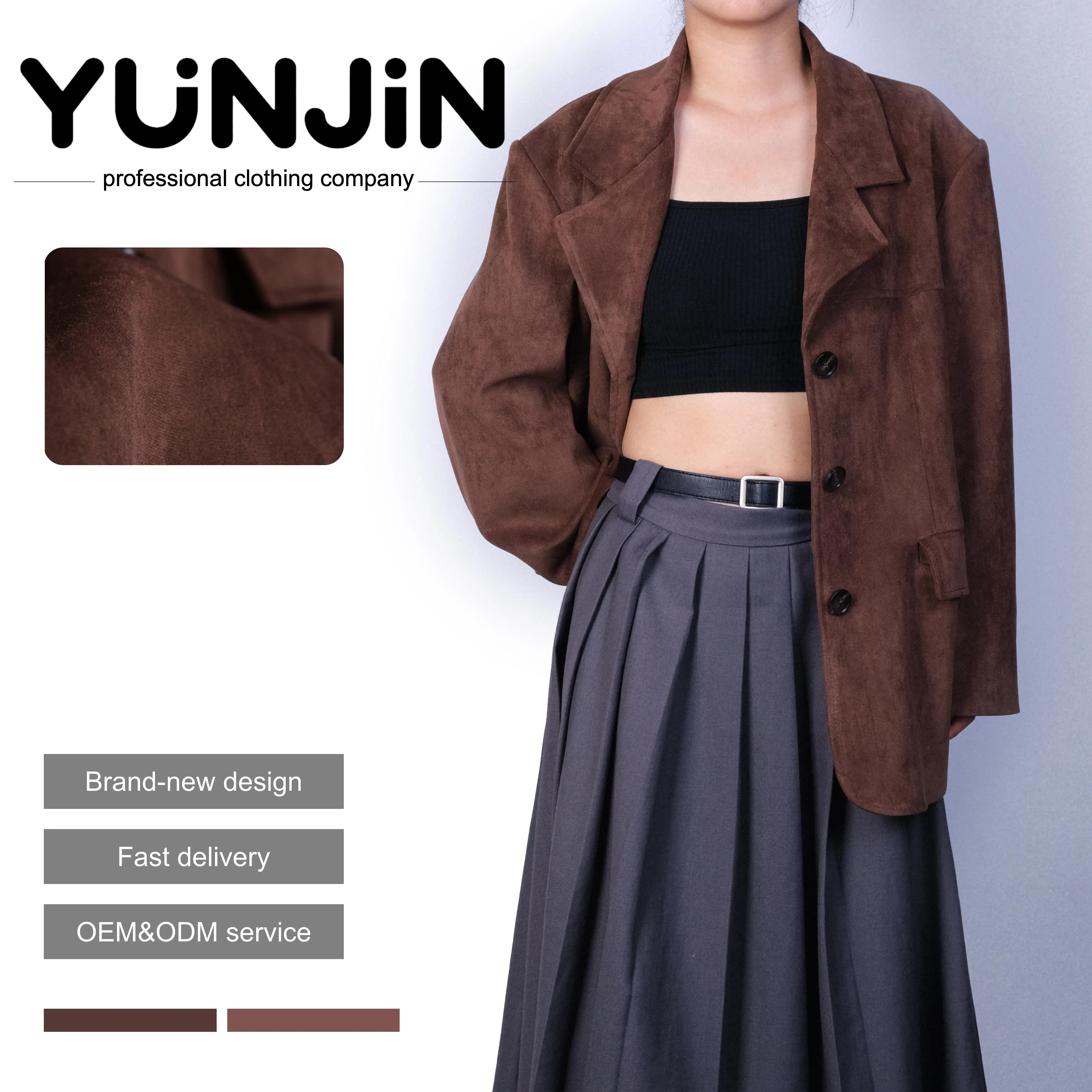 YUNJIN Women's Luxury Dark Brown Faux Sheepskin Blazer