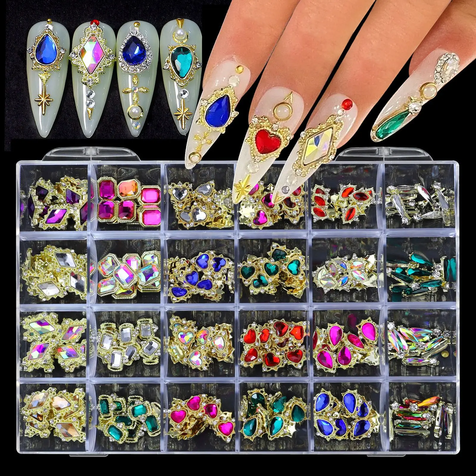 6 Grids Nail Charms Wholesale Alloy Metal Mix Design Polish Gel