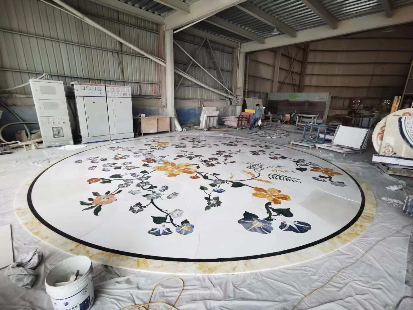 product yd stone vintage classic design flower tile jet marble mosaic polished surface for villa living room bathroom floors 1 year-3