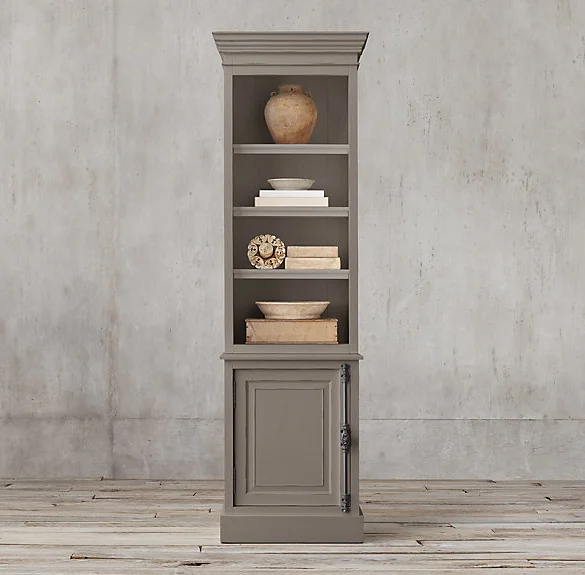 French Provincial Shabby Chic Oak Wooden Bookcase With Sliding Glass