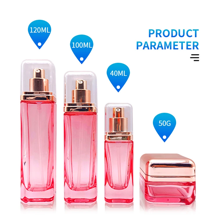 OEM Cosmetics Glass Set and Jars Containers Packaging Black Frosted Cosmetic Bottles pink