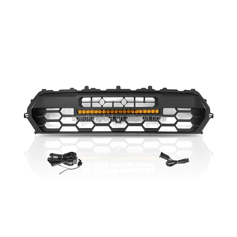 Spedking Alta Calidad Rejilla Delantera Parachoques Rejilla con BAR LED con Luz Ámbar para Toyota Tacoma 2024 Rejilla de Coche