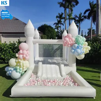 Birthday Wedding Party Inflatable White Bounce House With Ball Pit and Slide Bouncer House Commercial Jumping Castle for Kids