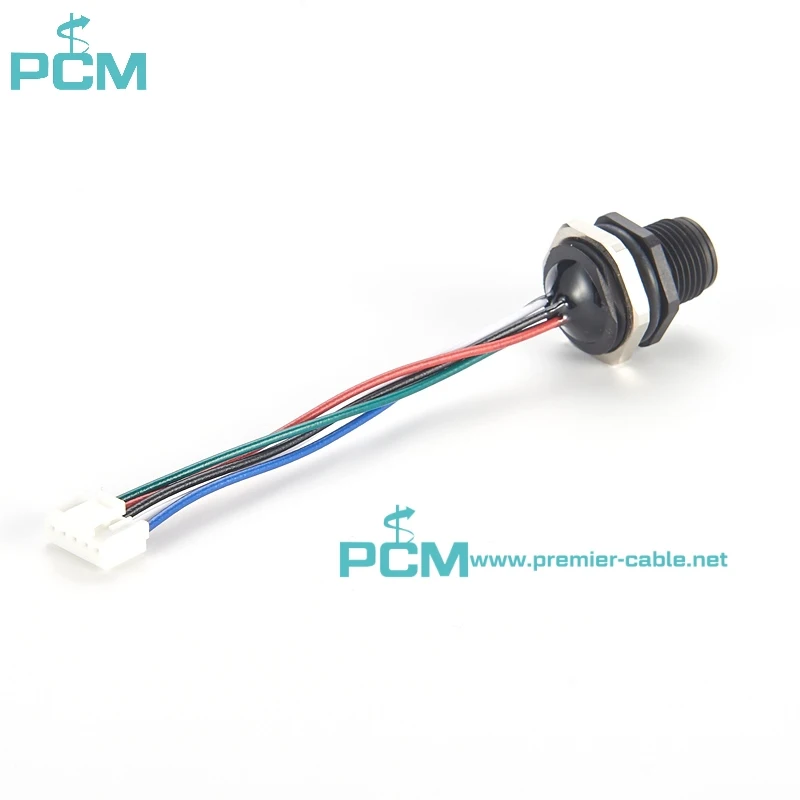 M12 connector A Coding Male 5 Contact  PanelMount PG9 Front Fastened Solder Wire Pins details