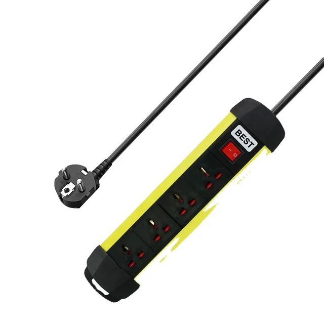 Wholesale good quality New Design Universal Standard Black Green Power Strip 4 Gang with Switch power strip