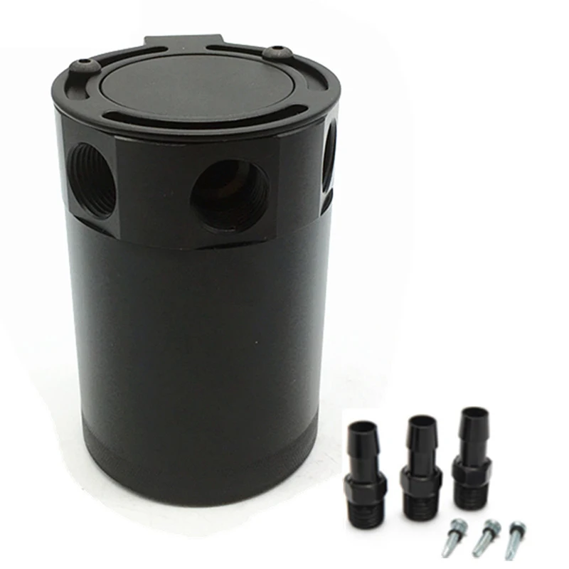 Racing Aluminum 3-Port Oil Catch Tank Breather Reservoir Air-Oil Separator With 2 Inlets 1 Outlet