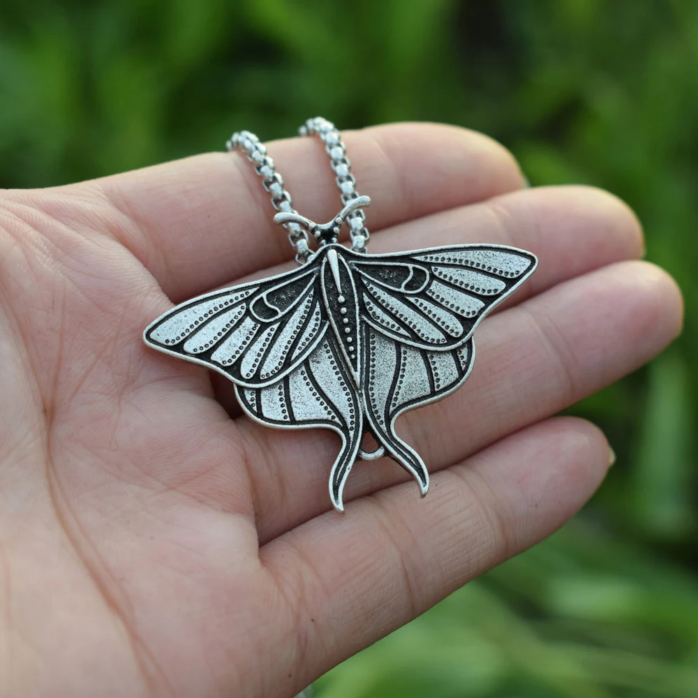 Wildlife Rustic Moth Butterfly Necklace with Stainless Steel Chain - Main Image