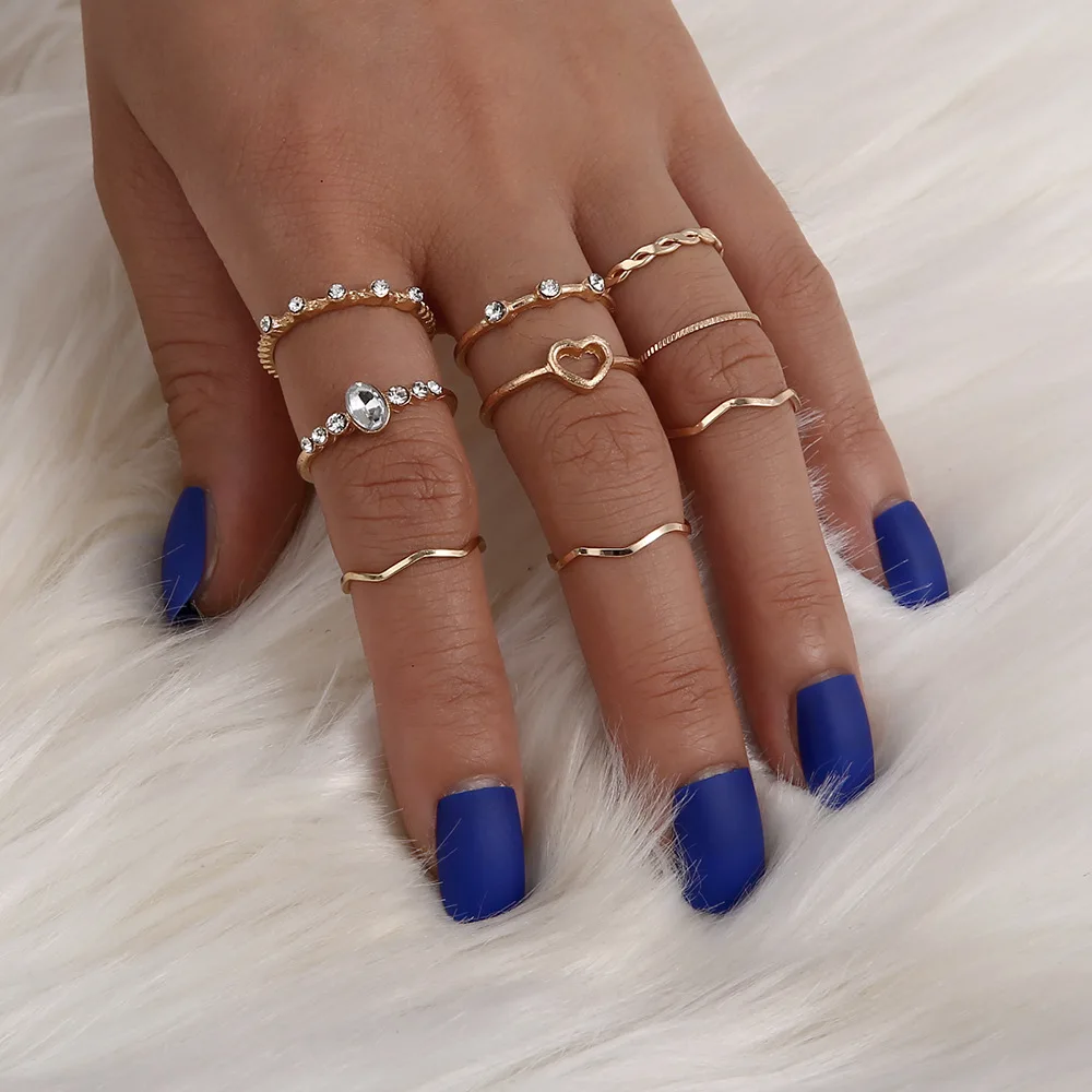 Fashion Female Rings Simple Geometric Heart Twist Gold Ring Set Women  Rhinestone Ring Wedding Party Jewelry Accessories