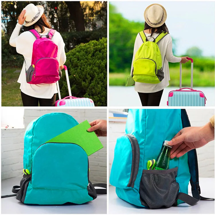 Wholesale   Waterproof Cheaper Small Quantities Can Custom logo Lightweight Nylon Daypack Foldable Shopping Backpack Bag