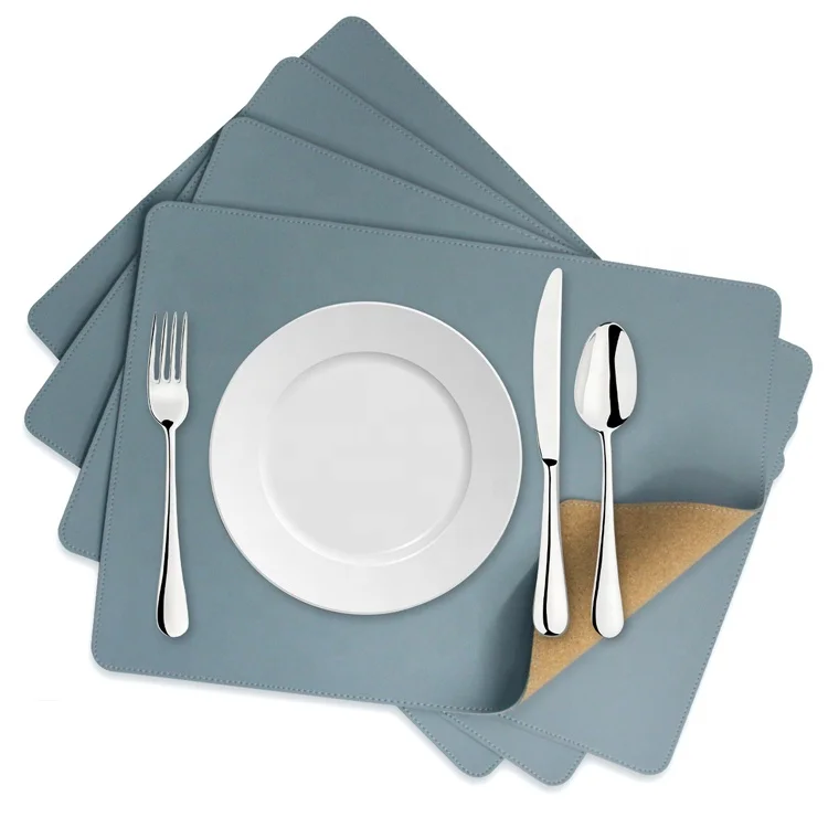 Home Kitchen Dining Mat Rectangular Heat Resistant Table Mats Manteles Individuales Handmade Faux Leather Cork Backed Placemats