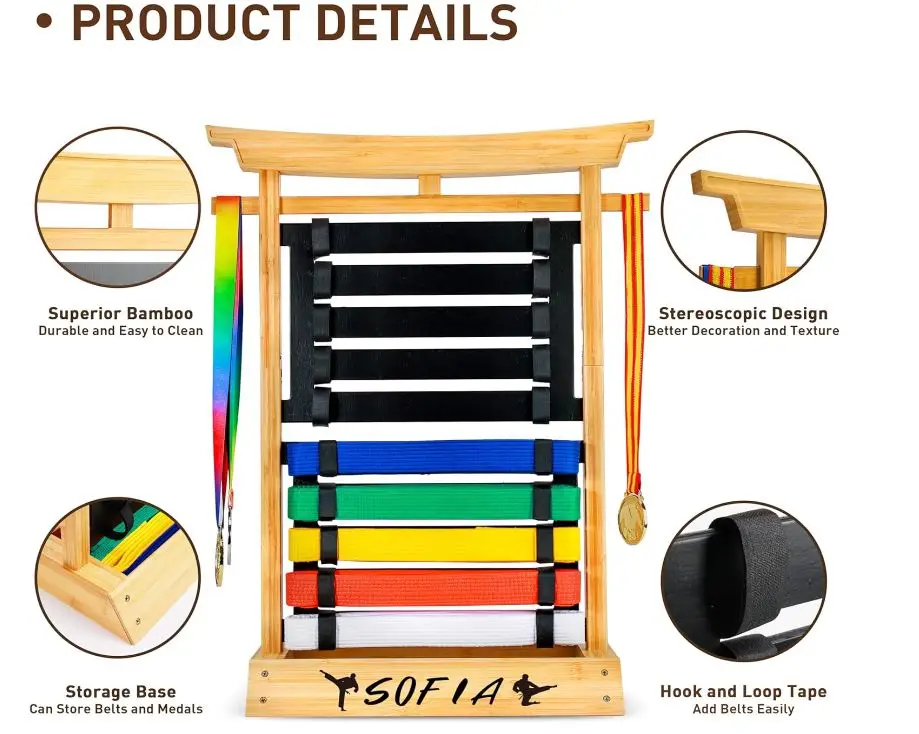 Espositore Per Cinture Da Karate Kasmole - Organizer Da Parete Per 8 Cinture E 5 Medaglie Con Copertura Antipolvere