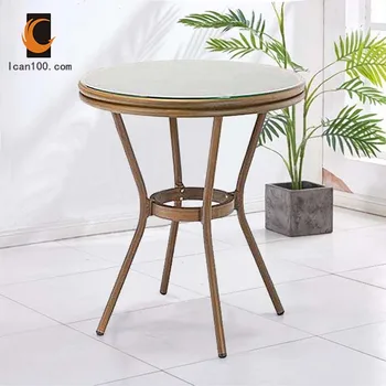 2020 Hot Sale Bamboo Metal Glass Dining Fast Food Restaurant Table