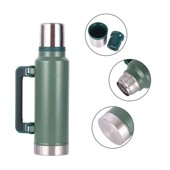 2024 New Arrival Outdoor large wide mouth double wall stainless steel thermos vacuum 1L/1.3L/1.9L water bottle with handle