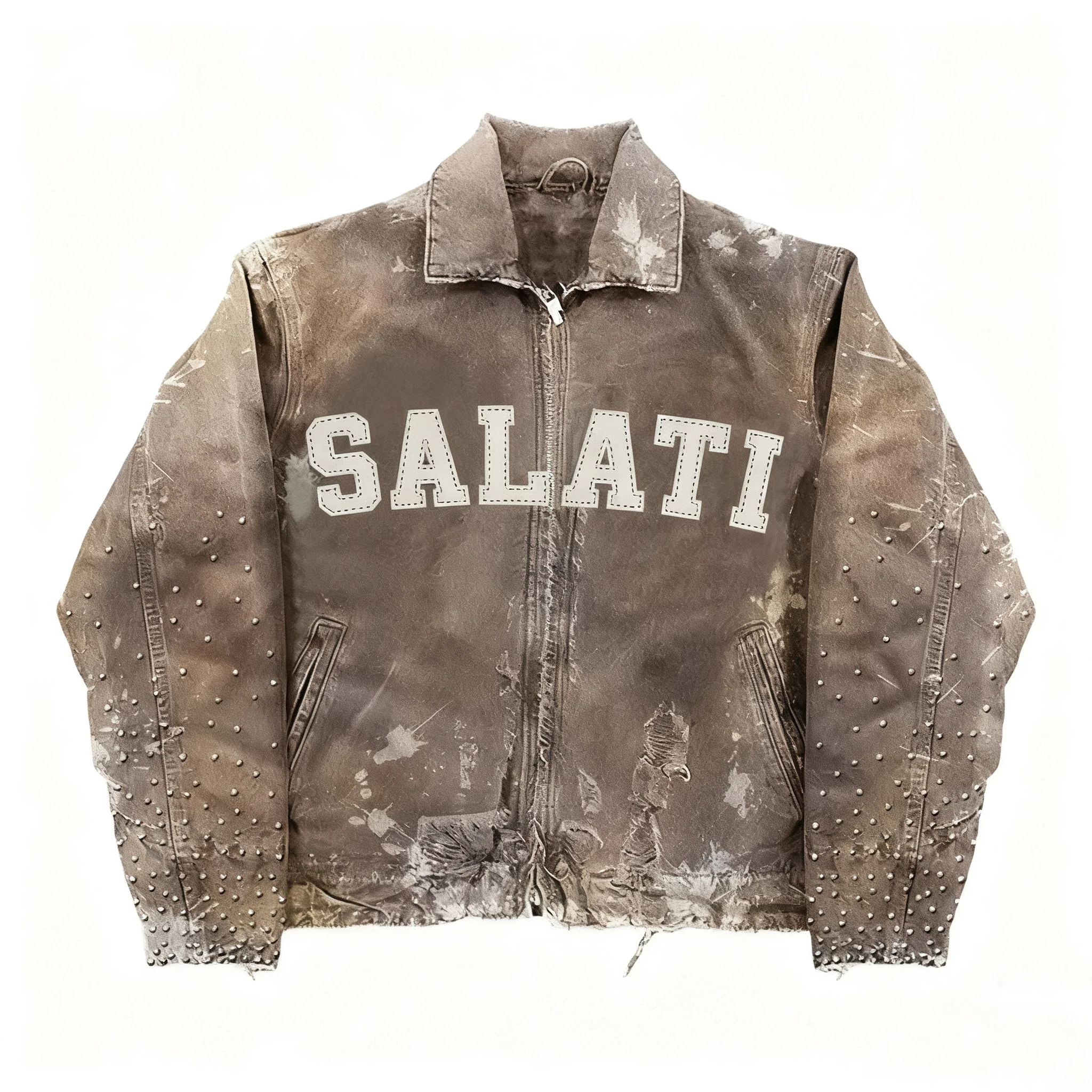 Custom Streetwear Vintage Distresssed Embroidery Men's Denim Jackets Canvas Baggy Zip up Work Jean Jackets Homme gallery 4