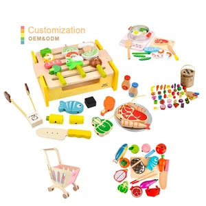 Children's Fruit Cut Toy Wooden Kitchen Set Toy Vegetable Play Wooden Toys Food House Baby Fruit and Vegetable Set BBQ Sets