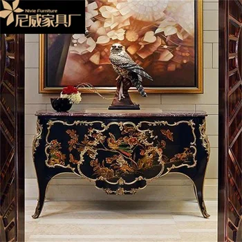 Alexander Neoclassical Living Room Furniture Solid Wood Piano Paint Hand Painting Marble Entrance Cabinet