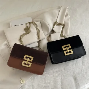 Texture Lock Crossbody Bag with Chain 2026 New Retro Shoulder Bag Trendy Women's Solid Color Small square Bag