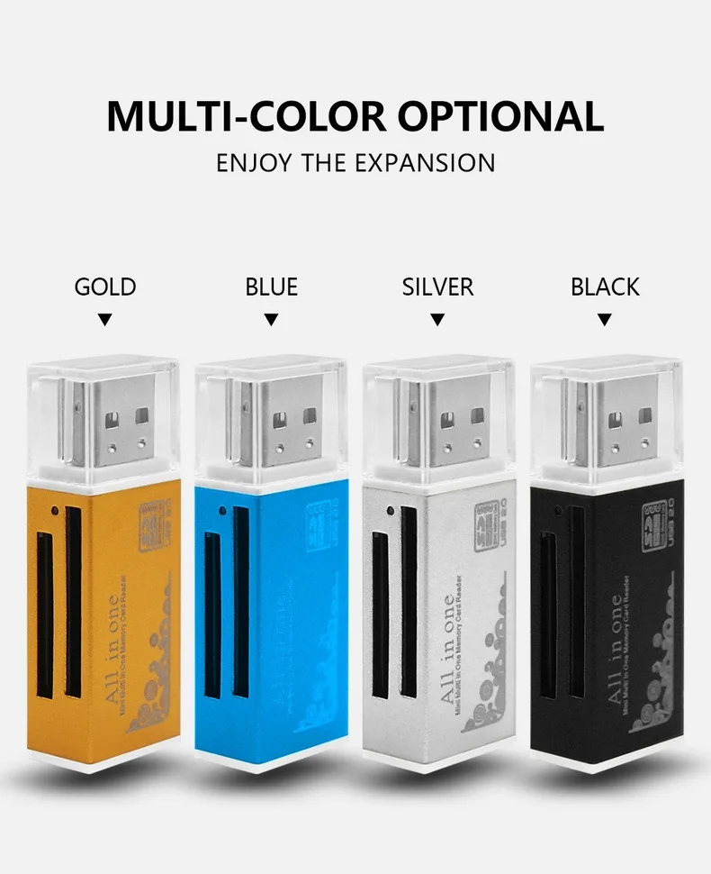 If you are searching for a supplier of a product with perfect quality control and highly competitive prices, which gives you an advantage in expanding your local market, then contact us now!  Competitive suppliers of  Multi Color Aluminum case USB2.0 Multifunctional Card Reader for SD/ TF/MS/M2 4 in 1 OTG Card Reader