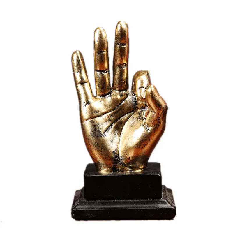 手工仿古金色好手势模型树脂书桌装饰雕塑