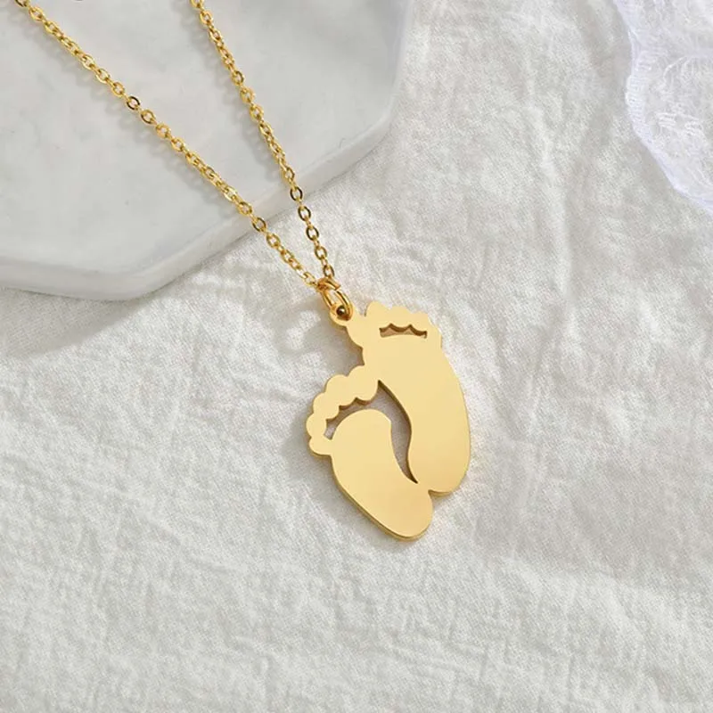 Baby Feet Pendant Engraved Necklace