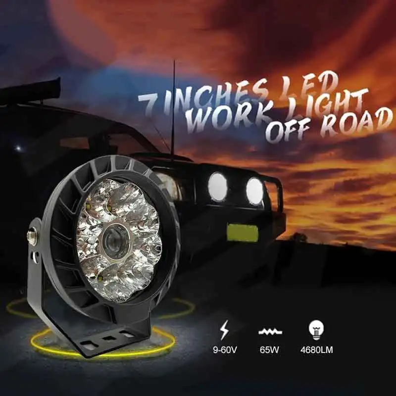 Aluminum Work Light Ruck Led Work Light 65W 7Inch Round Not Laser ...