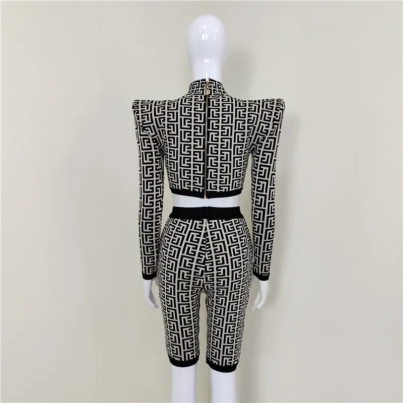 C2336 New Design Turtleneck Pattern Bodycon Two Piece Short Sets Women 2024 Women Wholesale Dress