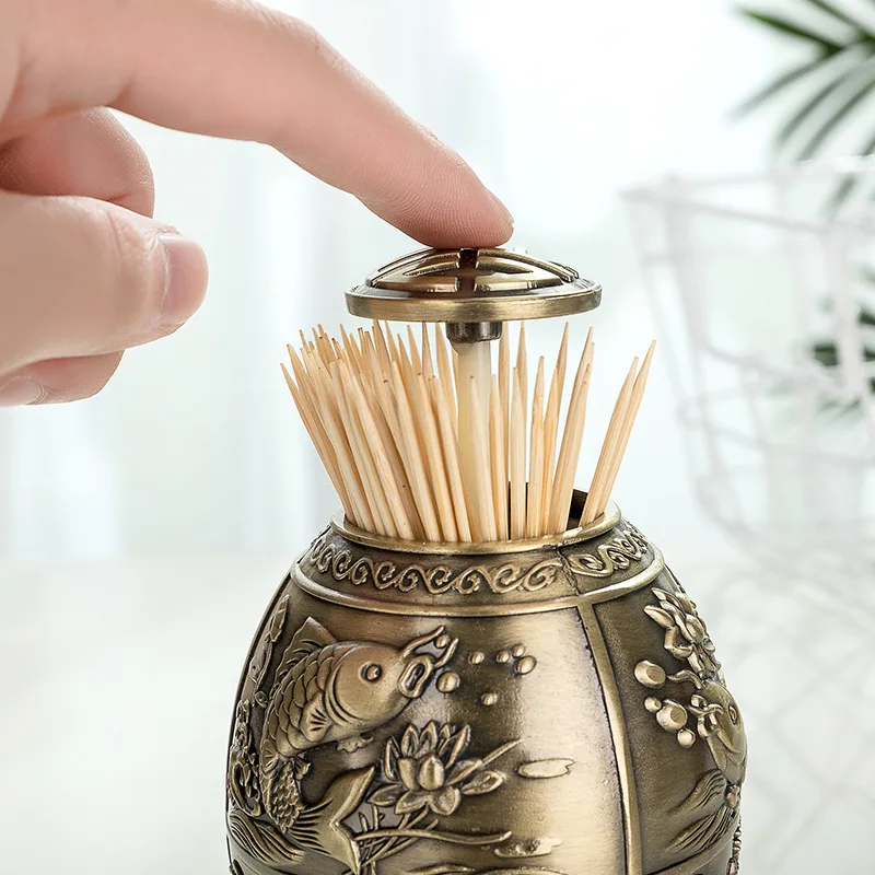 Custom Fish Automatic Toothpick Dispenser Egg Toothpick Holder Box Creative Home Decor National Characteristics Metal Alloy