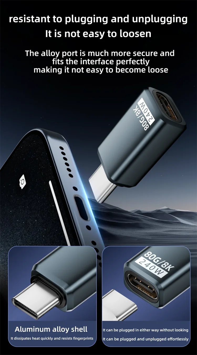 USB C Extender Adapter 240W Cable Extension Type-C Male to Female Converter 80Gbps Data Transfer Connector for USB-C Devices