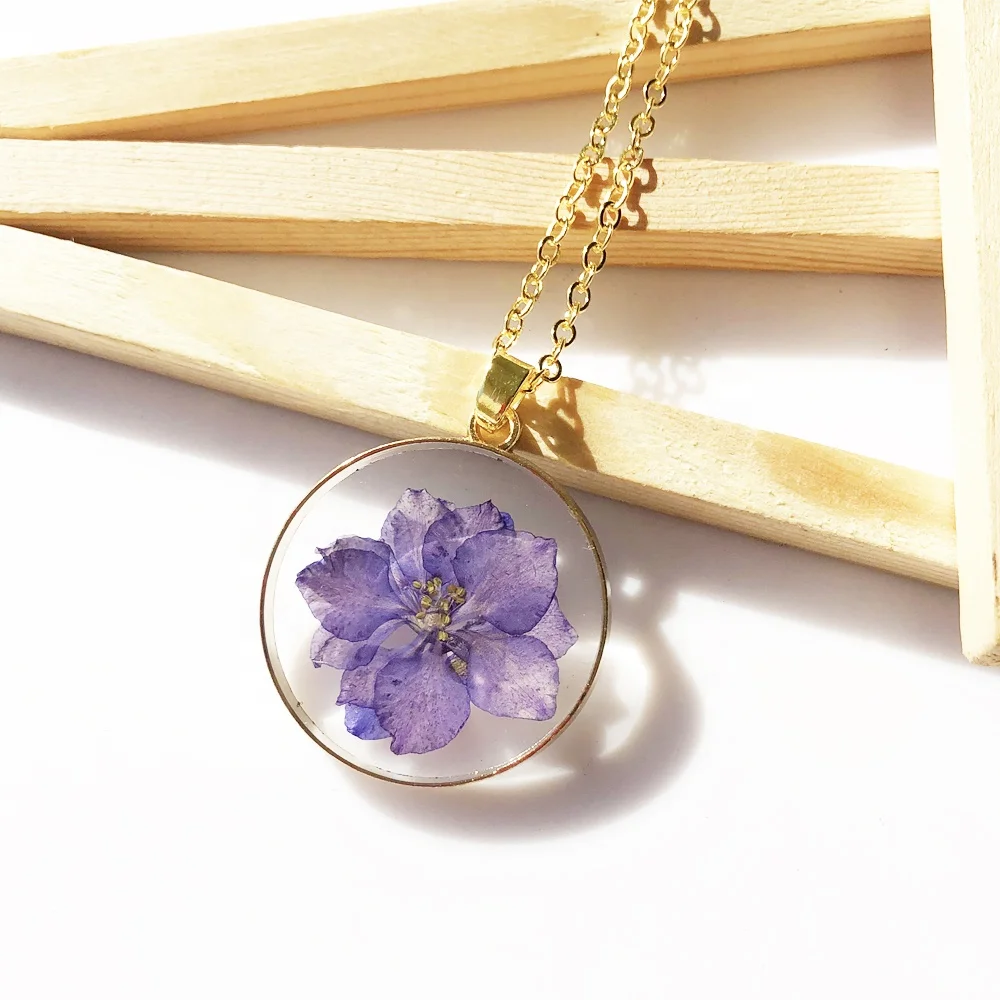 Violet Flower Pendant Larkspur Necklace for July Birth