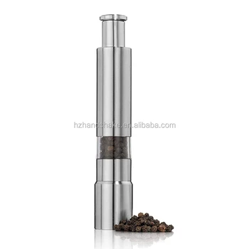 Premium Salt and Pepper Push Button Grinder Set | Single-Hand Pump and Grind Shaker Mills, Modern Design Thumb Grinder