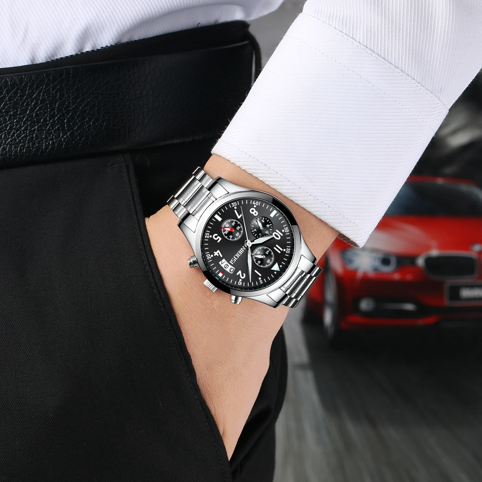 NIBOSI Orologio da polso da uomo, stile business dress, analogico al quarzo, lussuoso, impermeabile, datario, cinturino in acciaio inox, classico e alla moda, Rosebraun