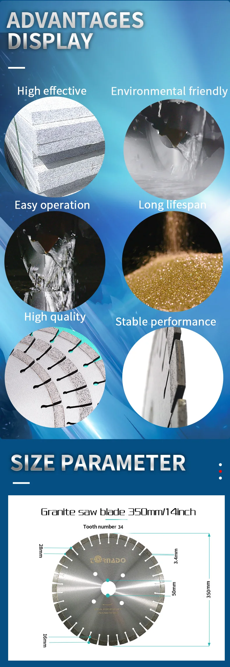 High Grade Segment 350mm 14 Inch 16 Inch Wet Cutter Disc Silent Core 14