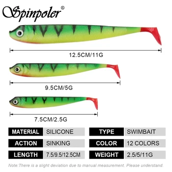 Spinpoler Soft Plastic Bass Artificial Bait Fishing Lures Paddle T Tail Swimbait Shad Fishing PVC 75mm 95mm 125mm Crankbait – Soft Lure – view 3