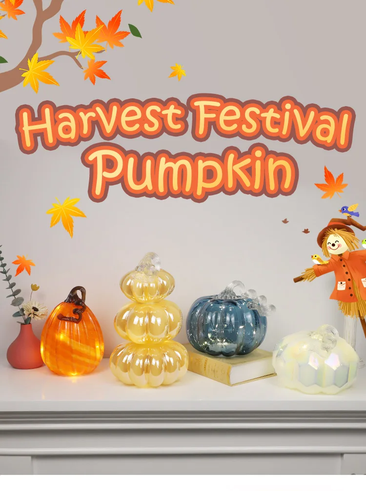 2024 halloween decorations mini artificial craft glass pumpkin with led light table accent for fall harvest decoration supplier