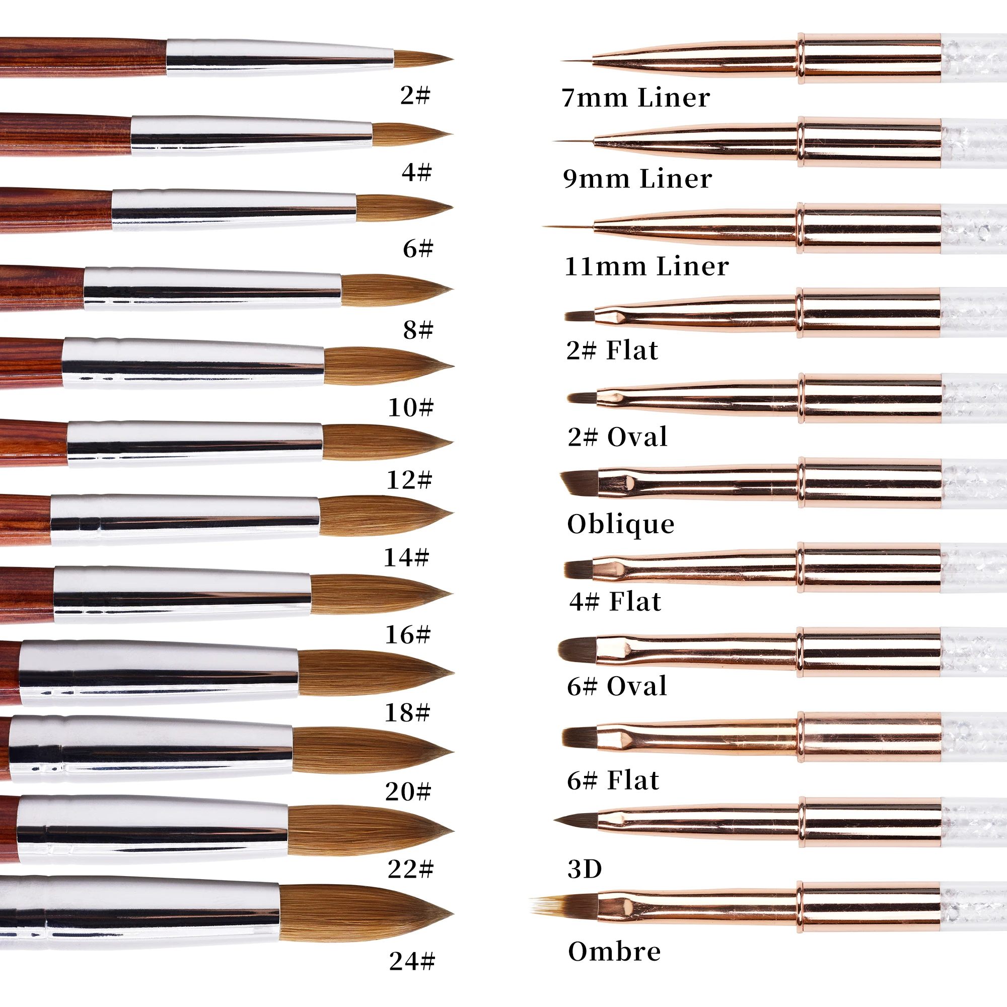 100 Kolinsky Professional Blue Green Black Wooden Handle Nail Acrylic