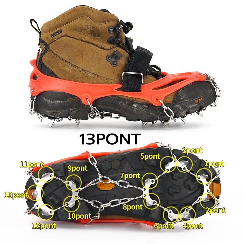 
 Лед Тяговых Бутсы кошки снег шипы ручки с 13 зубы марганцевой стали для сапог  